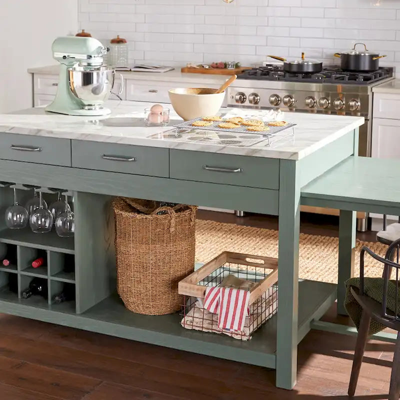 Îlot de cuisine en bois style ferme avec rangements multiples