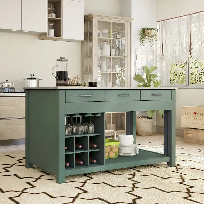 Îlot de cuisine en bois style ferme avec rangements multiples