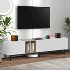 Meuble TV moderne pour téléviseur de 80 pouces avec 3 portes, console multimédia, meuble TV avec grand espace de rangement pour salon