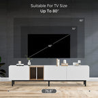 Meuble TV moderne pour téléviseur de 80 pouces avec 3 portes, console multimédia, meuble TV avec grand espace de rangement pour salon