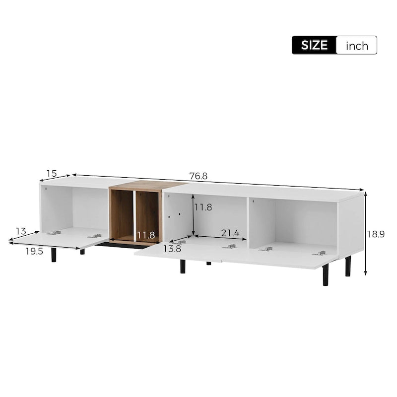 Meuble TV moderne pour téléviseur de 80 pouces avec 3 portes, console multimédia, meuble TV avec grand espace de rangement pour salon