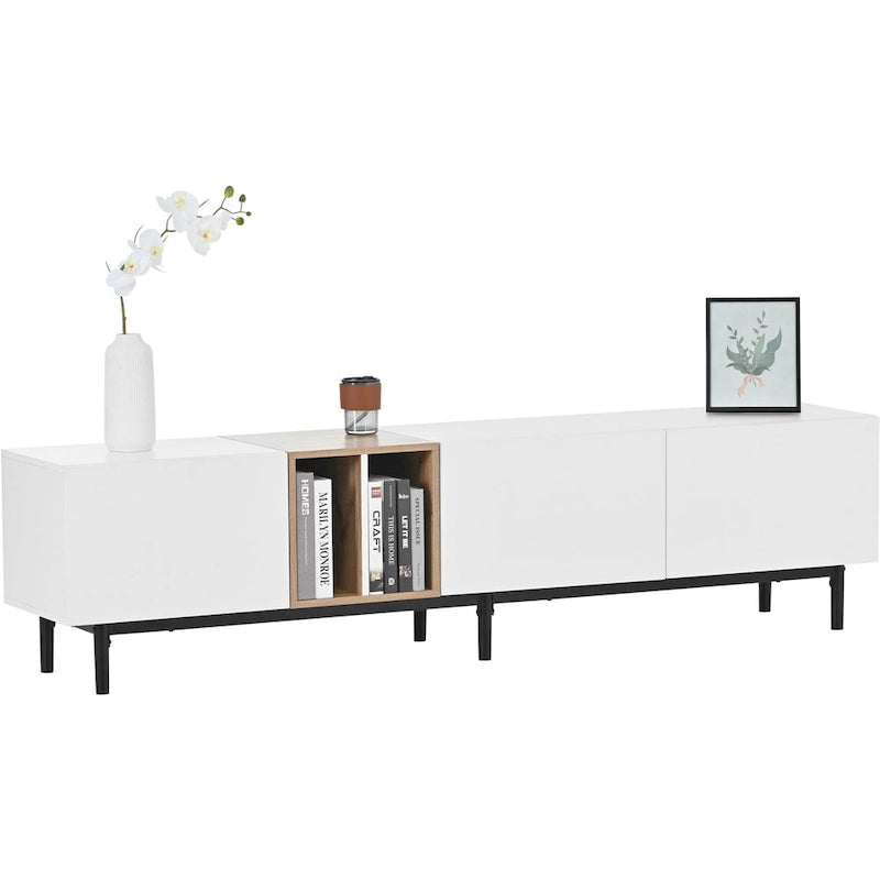Meuble TV moderne pour téléviseur de 80 pouces avec 3 portes, console multimédia, meuble TV avec grand espace de rangement pour salon