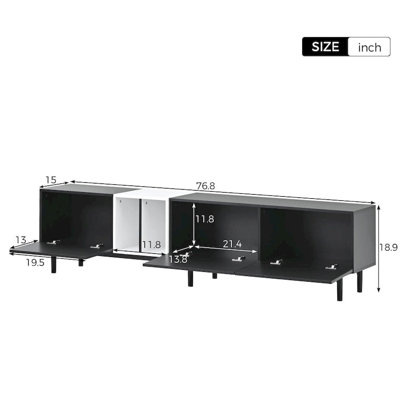 Meuble TV moderne pour téléviseur de 80 pouces avec 3 portes, console multimédia, meuble TV avec grand espace de rangement pour salon
