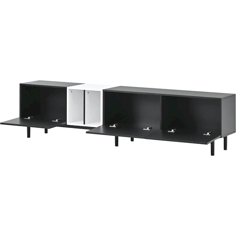 Meuble TV moderne pour téléviseur de 80 pouces avec 3 portes, console multimédia, meuble TV avec grand espace de rangement pour salon