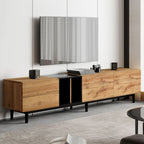 Meuble TV moderne pour téléviseur de 80 pouces avec 3 portes, console multimédia, meuble TV avec grand espace de rangement pour salon