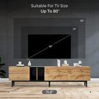 Meuble TV moderne pour téléviseur de 80 pouces avec 3 portes, console multimédia, meuble TV avec grand espace de rangement pour salon