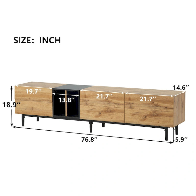 Meuble TV moderne pour téléviseur de 80 pouces avec 3 portes, console multimédia, meuble TV avec grand espace de rangement pour salon