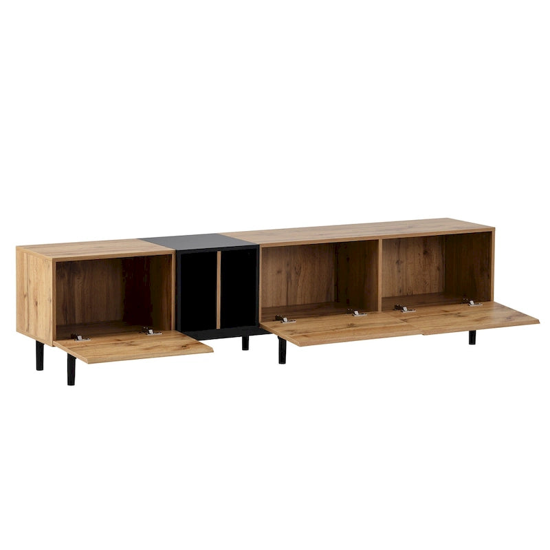 Meuble TV moderne pour téléviseur de 80 pouces avec 3 portes, console multimédia, meuble TV avec grand espace de rangement pour salon