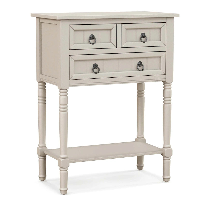 Console de Couloir avec 3 Tiroirs Étagère Ouverte Beige/Gris Foncé
