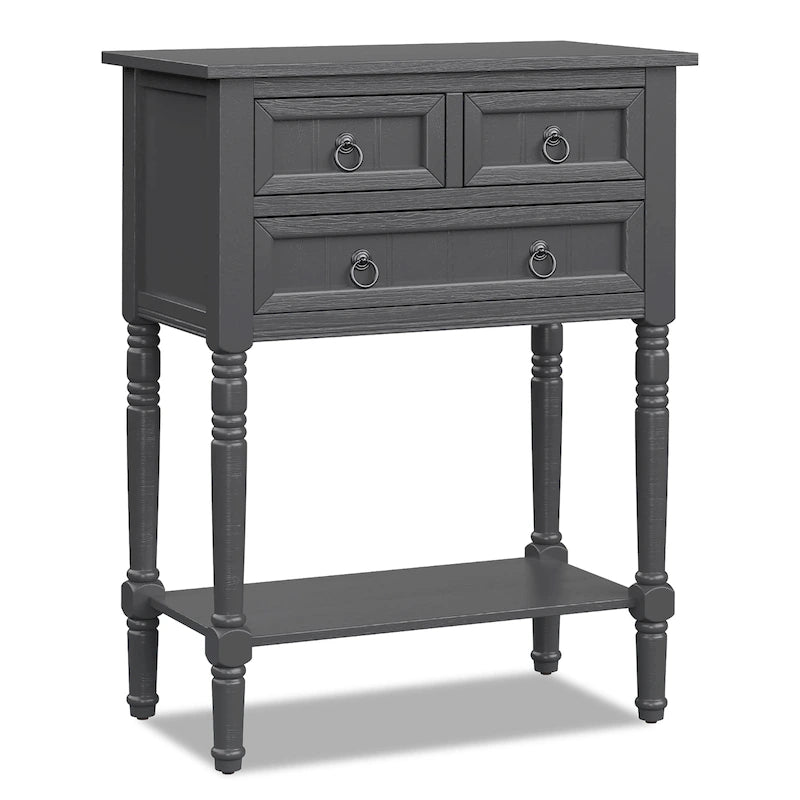 Console de Couloir avec 3 Tiroirs Étagère Ouverte Beige/Gris Foncé