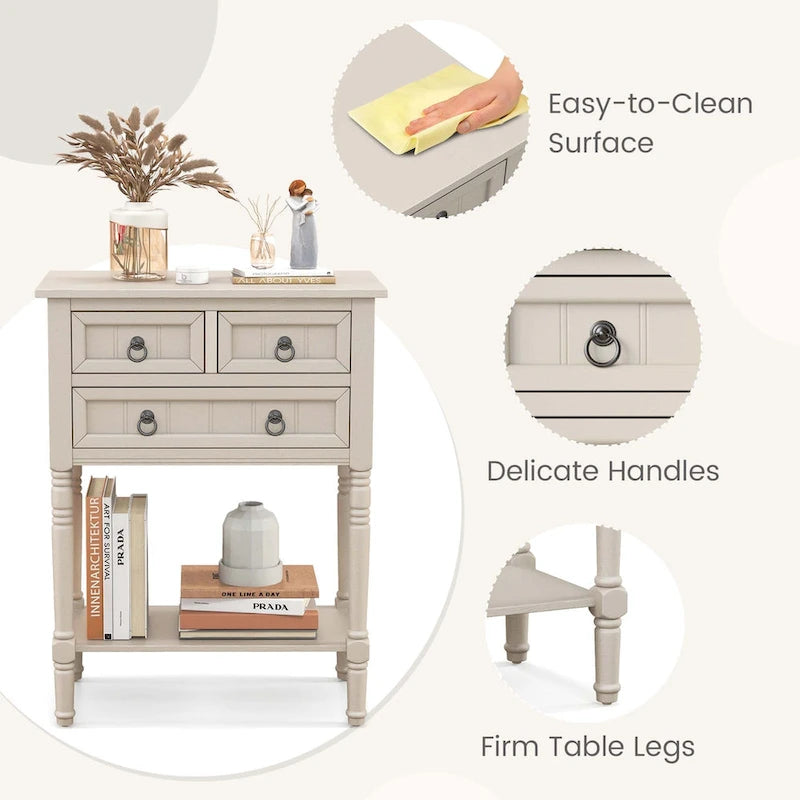 Console de Couloir avec 3 Tiroirs Étagère Ouverte Beige/Gris Foncé
