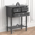 Console de Couloir avec 3 Tiroirs Étagère Ouverte Beige/Gris Foncé