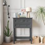 Console de Couloir avec 3 Tiroirs Étagère Ouverte Beige/Gris Foncé