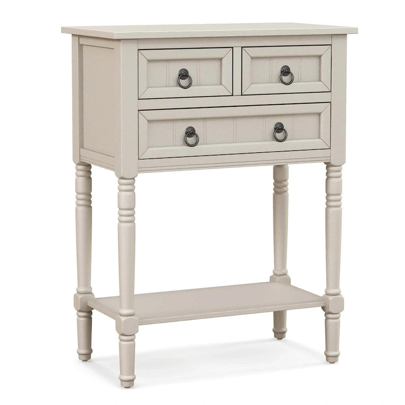 Console de Couloir avec 3 Tiroirs Étagère Ouverte Beige/Gris Foncé