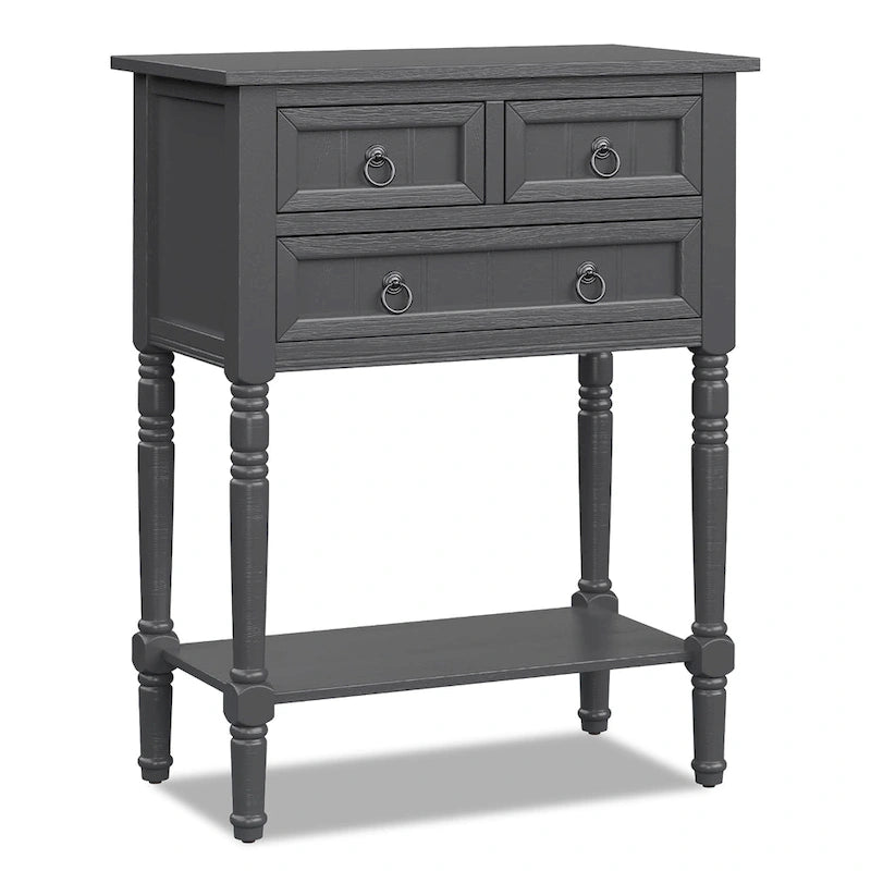 Console de Couloir avec 3 Tiroirs Étagère Ouverte Beige/Gris Foncé
