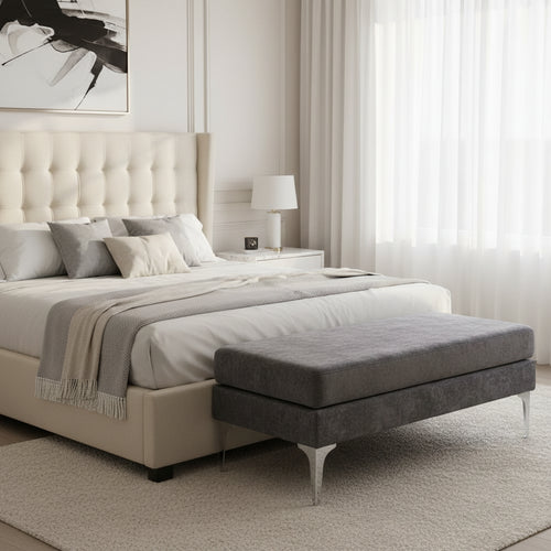 HOMCOM 48 End of Bed Bench, Upholstered Entryway Bench with Double Layer Seat Cushions and Steel Legs, Bedroom Bench, Dark Gray