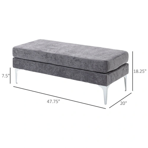 Banc de bout de lit de 122 cm, banc d'entrée rembourré avec coussins de siège à double couche et pieds en acier, banc de chambre, gris foncé