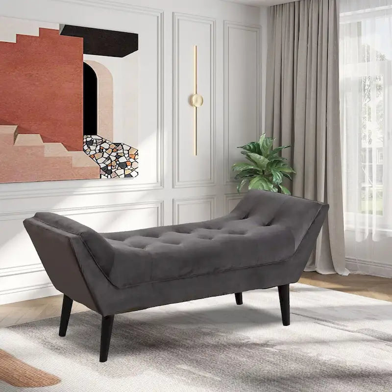 Banc de bout de lit, Banc d'entrée, Repose-pieds moderne en tissu pour couloir avec pieds en bois