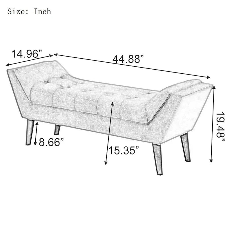 Banc de bout de lit, Banc d'entrée, Repose-pieds moderne en tissu pour couloir avec pieds en bois