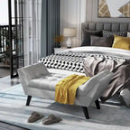 Banc de bout de lit, Banc d'entrée, Repose-pieds moderne en tissu pour couloir avec pieds en bois