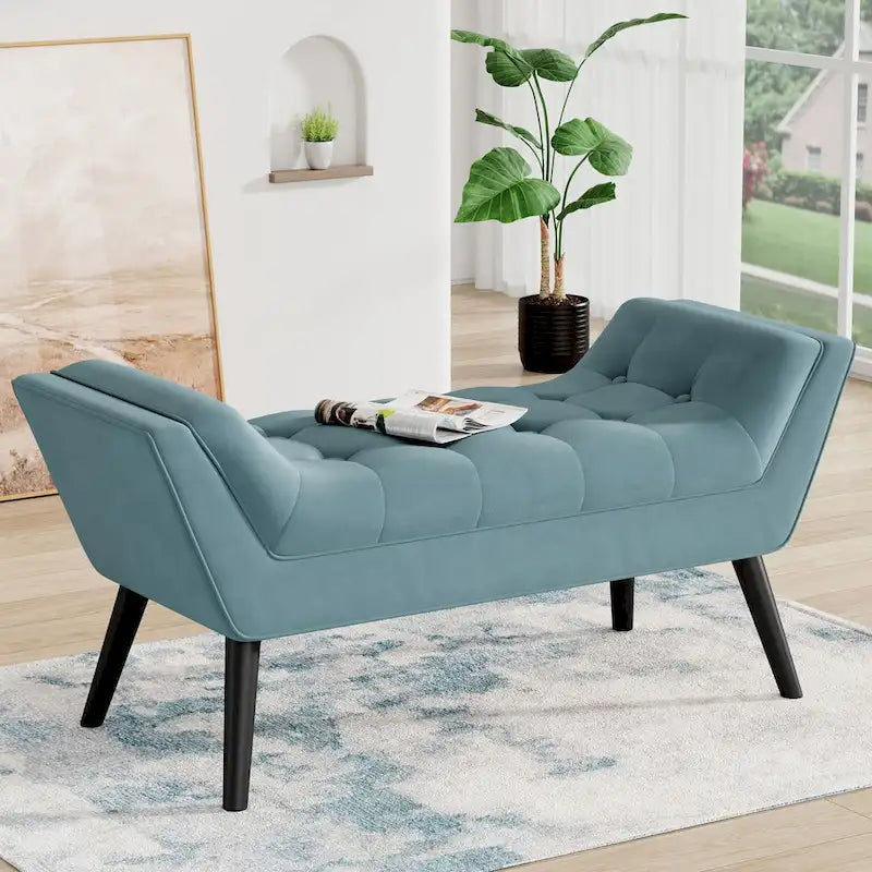 Banc de bout de lit, Banc d'entrée, Repose-pieds moderne en tissu pour couloir avec pieds en bois