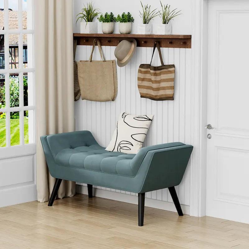 Banc de bout de lit, Banc d'entrée, Repose-pieds moderne en tissu pour couloir avec pieds en bois