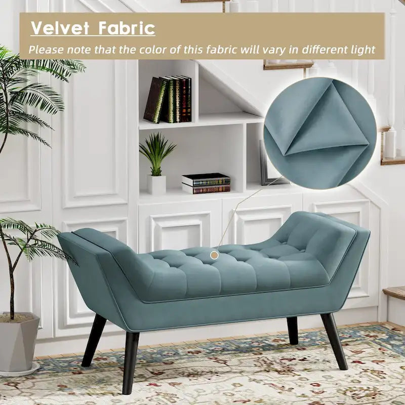 Banc de bout de lit, Banc d'entrée, Repose-pieds moderne en tissu pour couloir avec pieds en bois