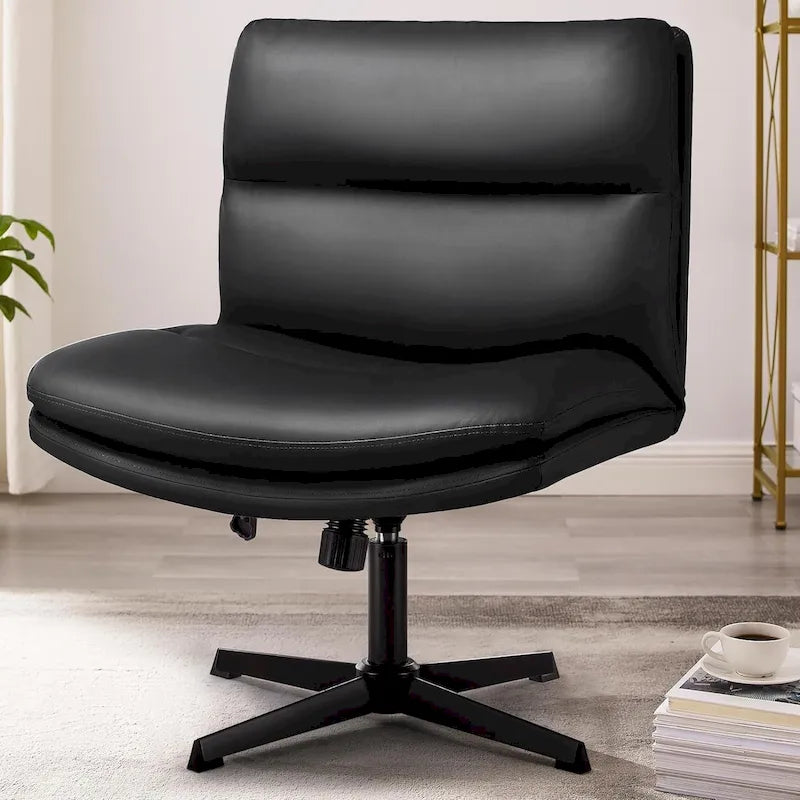 Chaise de bureau sans roulettes Criss Cross, en cuir PU rembourrée, pivotante, moderne, pour coiffeuse