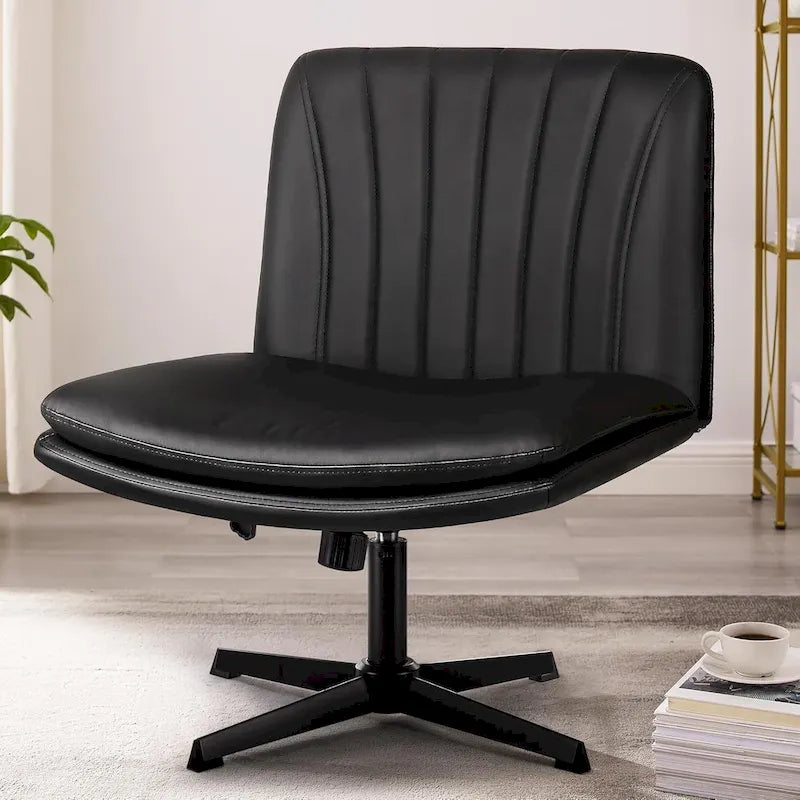 Chaise de bureau sans roulettes Criss Cross, en cuir PU rembourrée, pivotante, moderne, pour coiffeuse