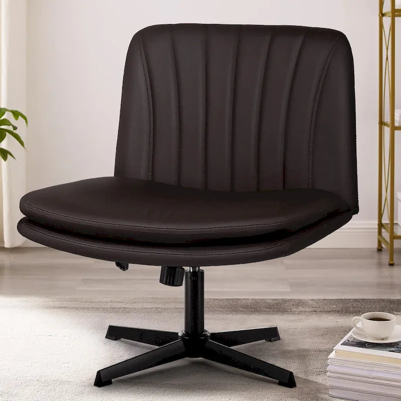 Chaise de bureau sans roulettes Criss Cross, en cuir PU rembourrée, pivotante, moderne, pour coiffeuse