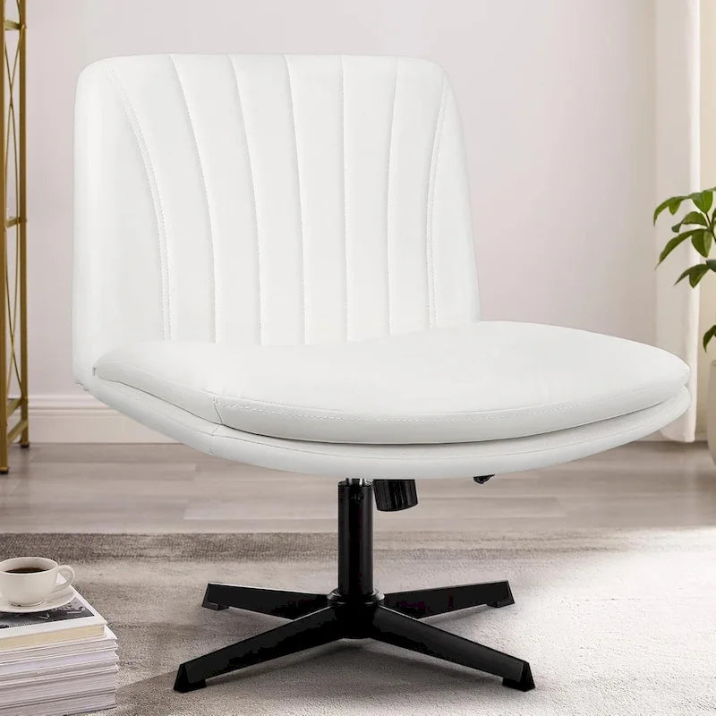Chaise de bureau sans roulettes Criss Cross, en cuir PU rembourrée, pivotante, moderne, pour coiffeuse
