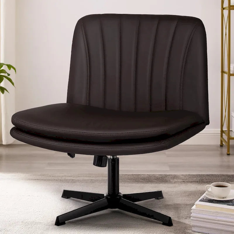 Chaise de bureau sans roulettes Criss Cross, en cuir PU rembourrée, pivotante, moderne, pour coiffeuse