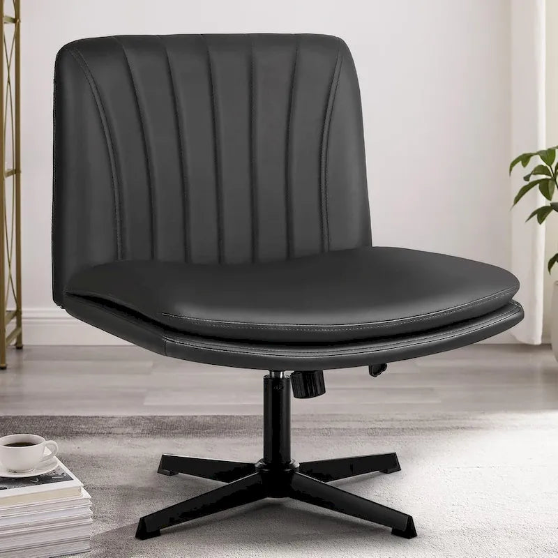 Chaise de bureau sans roulettes Criss Cross, en cuir PU rembourrée, pivotante, moderne, pour coiffeuse