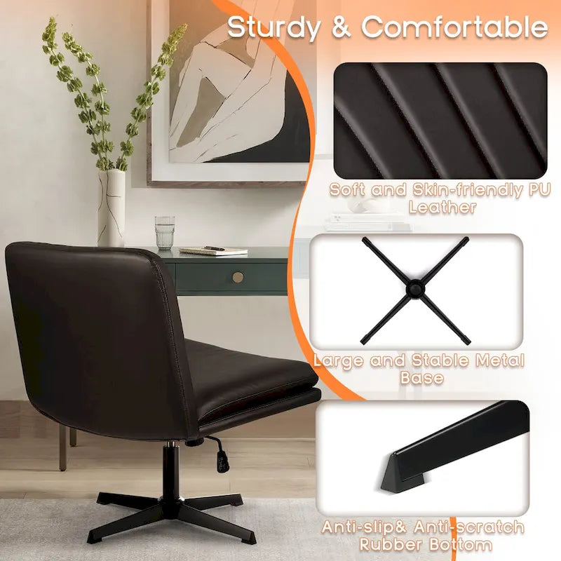 Chaise de bureau sans roulettes Criss Cross, en cuir PU rembourrée, pivotante, moderne, pour coiffeuse