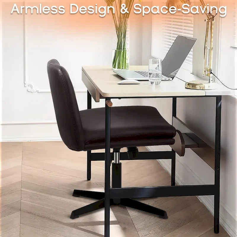 Chaise de bureau sans roulettes Criss Cross, en cuir PU rembourrée, pivotante, moderne, pour coiffeuse