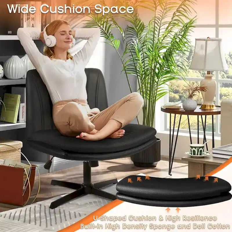 Chaise de bureau sans roulettes Criss Cross, en cuir PU rembourrée, pivotante, moderne, pour coiffeuse