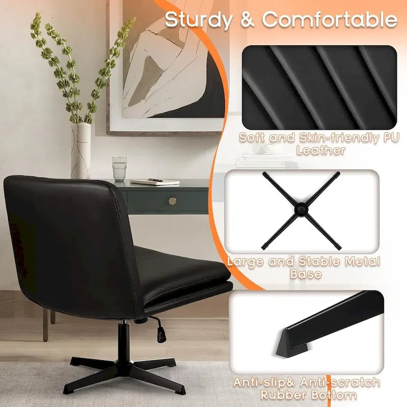 Chaise de bureau sans roulettes Criss Cross, en cuir PU rembourrée, pivotante, moderne, pour coiffeuse