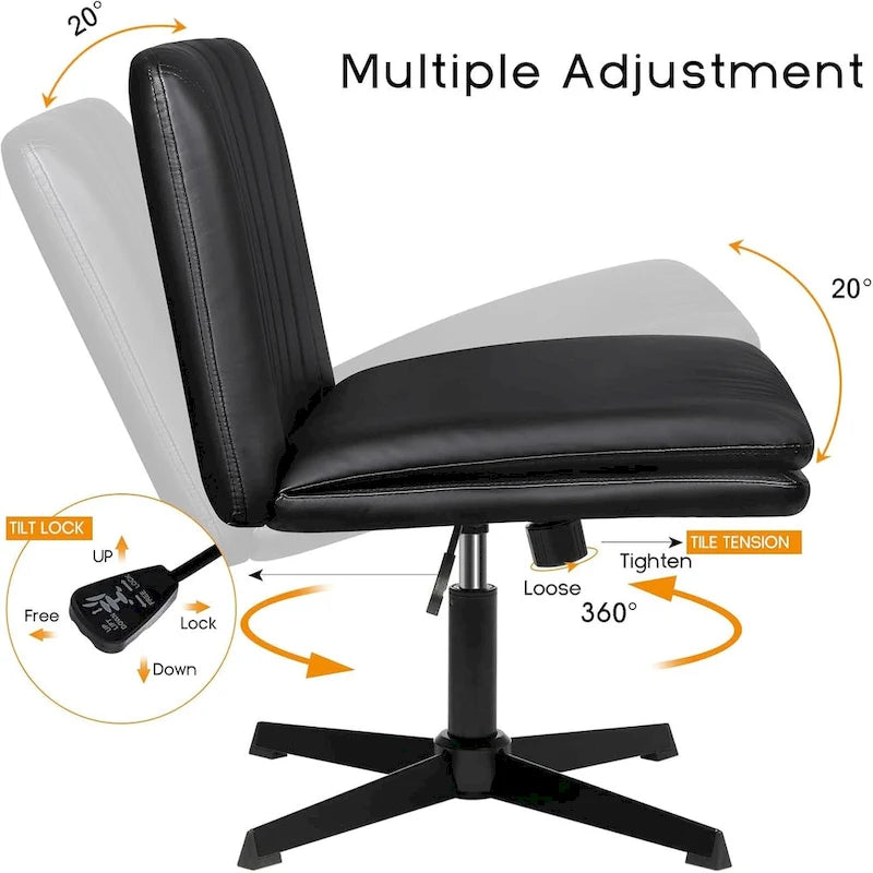 Chaise de bureau sans roulettes Criss Cross, en cuir PU rembourrée, pivotante, moderne, pour coiffeuse