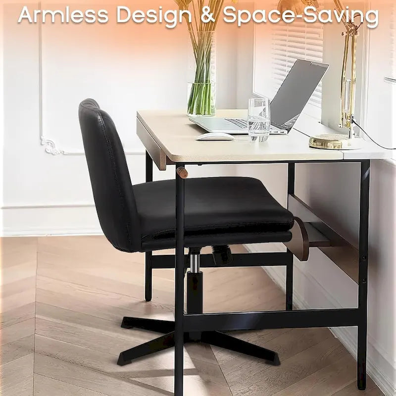 Chaise de bureau sans roulettes Criss Cross, en cuir PU rembourrée, pivotante, moderne, pour coiffeuse