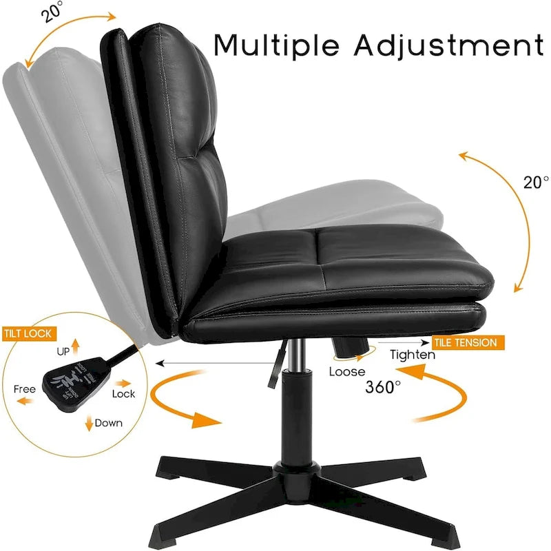 Chaise de bureau sans roulettes Criss Cross, en cuir PU rembourrée, pivotante, moderne, pour coiffeuse