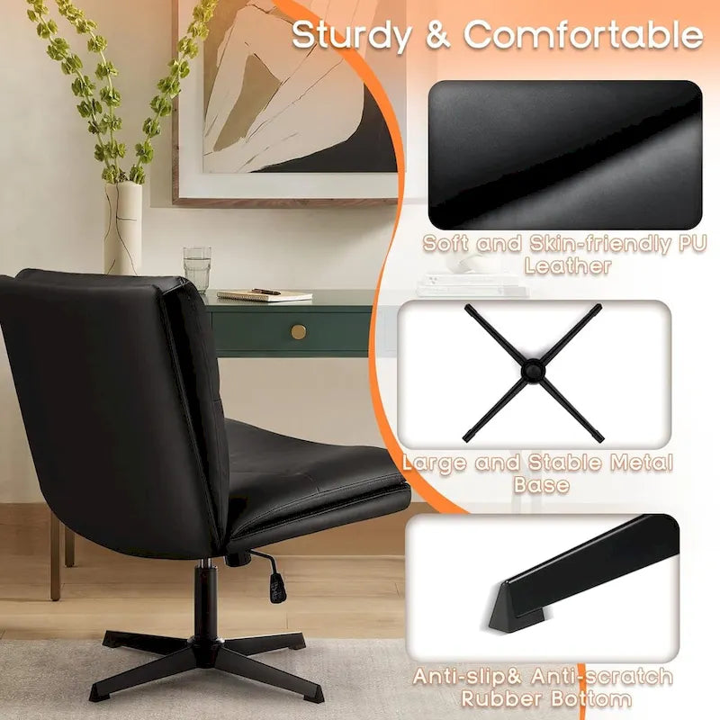 Chaise de bureau sans roulettes Criss Cross, en cuir PU rembourrée, pivotante, moderne, pour coiffeuse