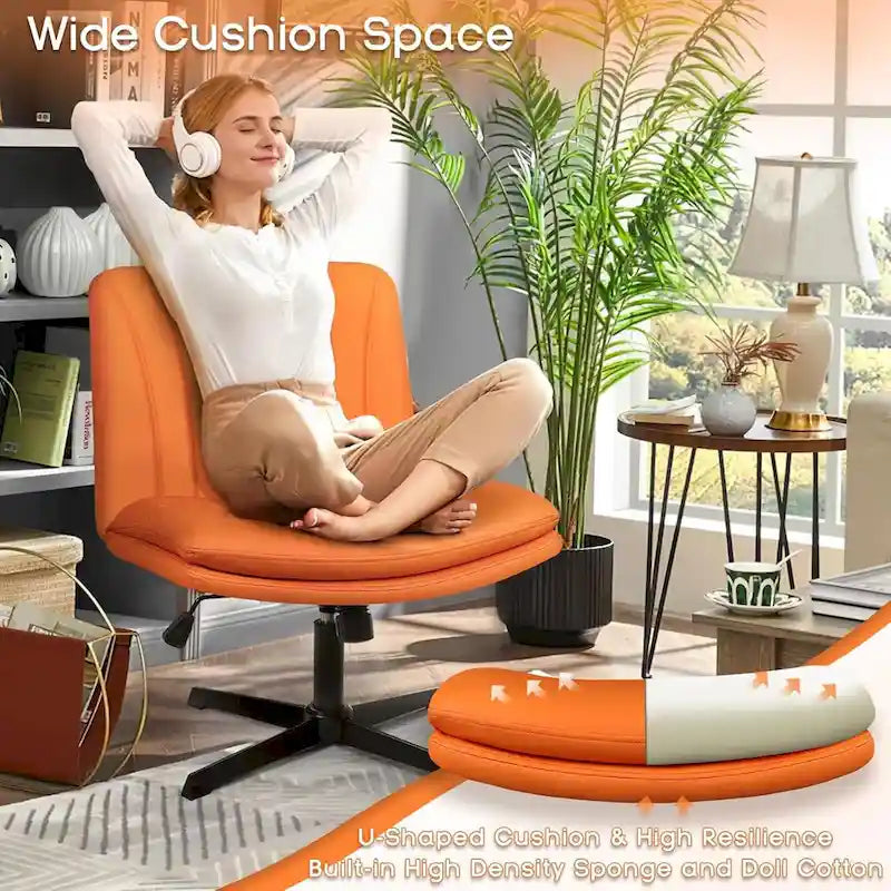 Chaise de bureau sans roulettes Criss Cross, en cuir PU rembourrée, pivotante, moderne, pour coiffeuse