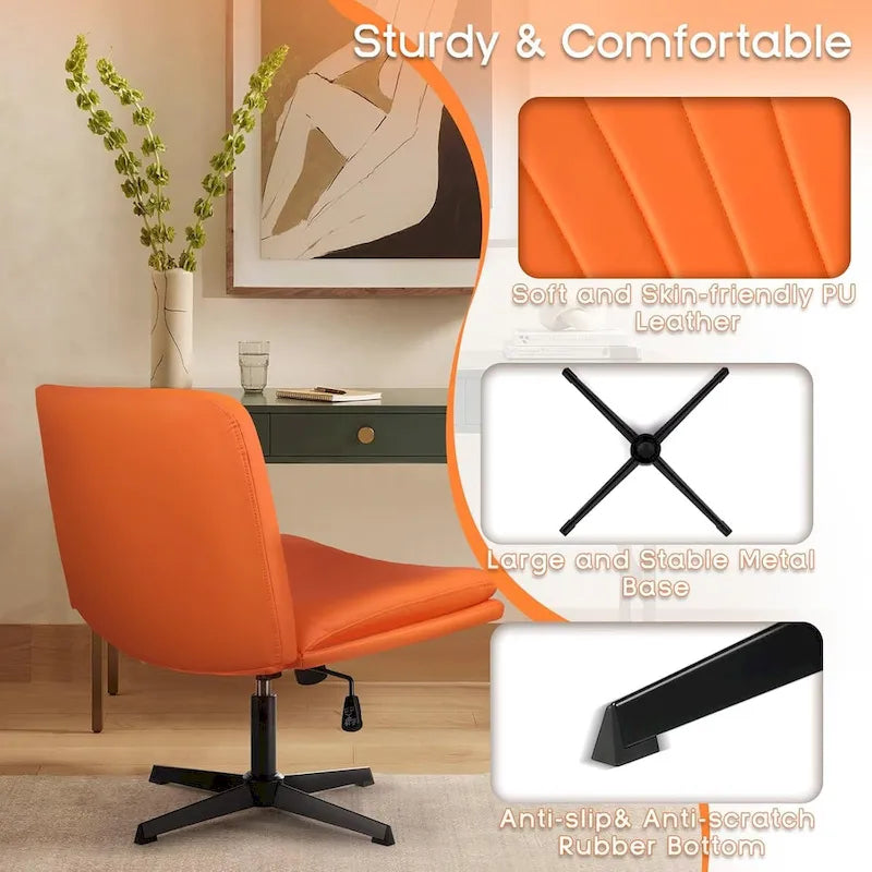 Chaise de bureau sans roulettes Criss Cross, en cuir PU rembourrée, pivotante, moderne, pour coiffeuse