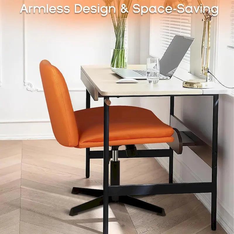 Chaise de bureau sans roulettes Criss Cross, en cuir PU rembourrée, pivotante, moderne, pour coiffeuse