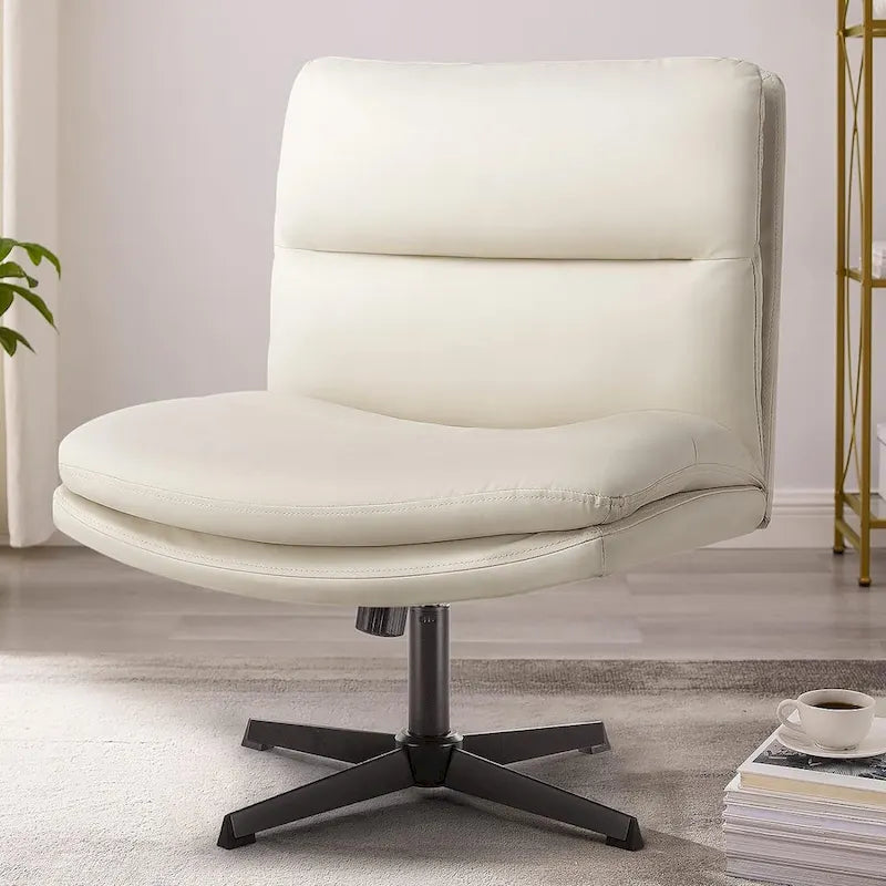 Chaise de bureau sans roulettes Criss Cross, en cuir PU rembourrée, pivotante, moderne, pour coiffeuse