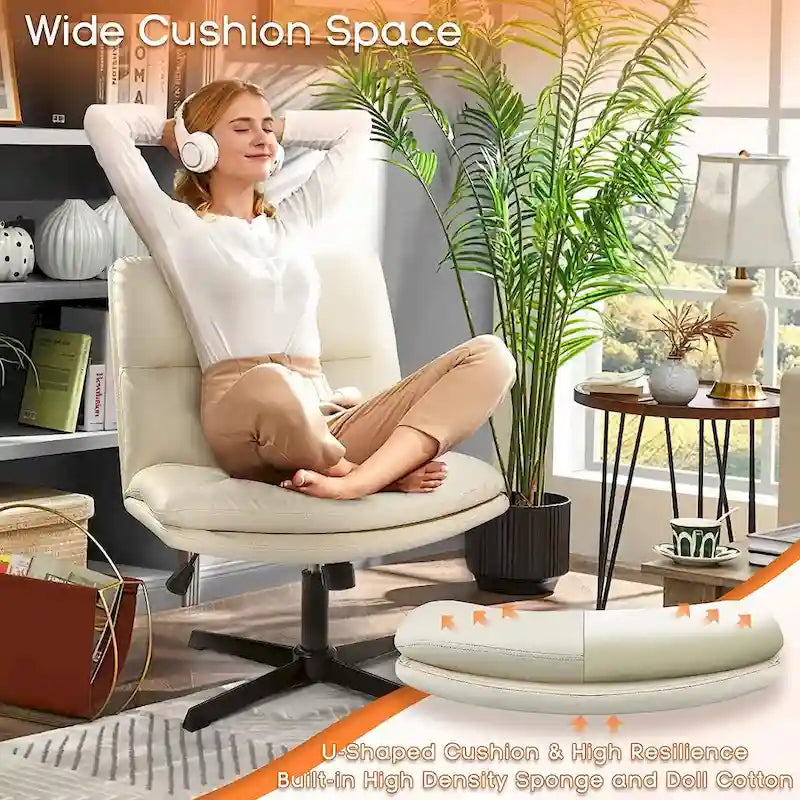 Chaise de bureau sans roulettes Criss Cross, en cuir PU rembourrée, pivotante, moderne, pour coiffeuse
