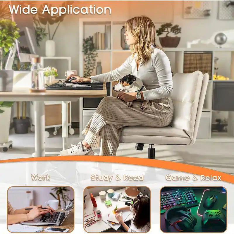 Chaise de bureau sans roulettes Criss Cross, en cuir PU rembourrée, pivotante, moderne, pour coiffeuse