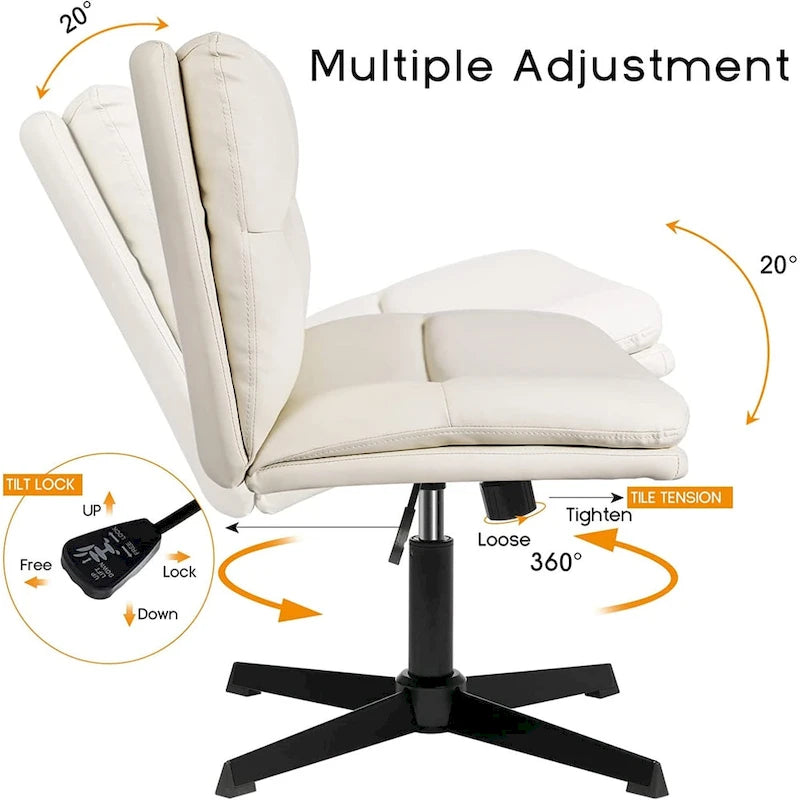 Chaise de bureau sans roulettes Criss Cross, en cuir PU rembourrée, pivotante, moderne, pour coiffeuse