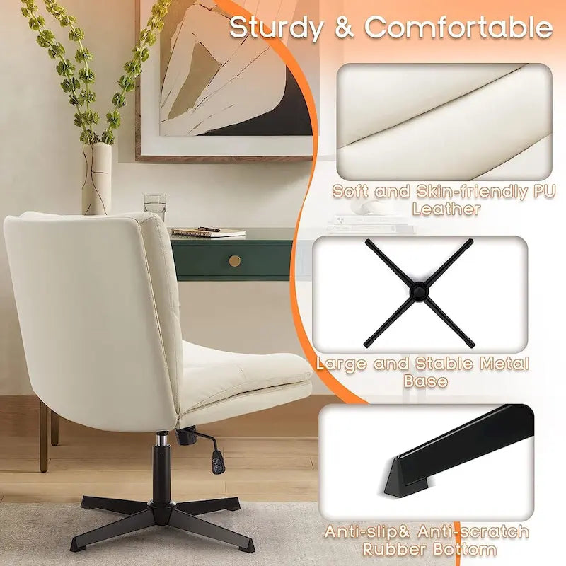 Chaise de bureau sans roulettes Criss Cross, en cuir PU rembourrée, pivotante, moderne, pour coiffeuse