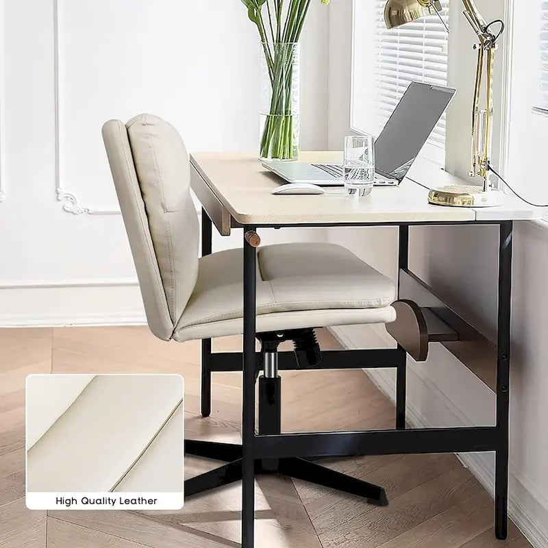 Chaise de bureau sans roulettes Criss Cross, en cuir PU rembourrée, pivotante, moderne, pour coiffeuse